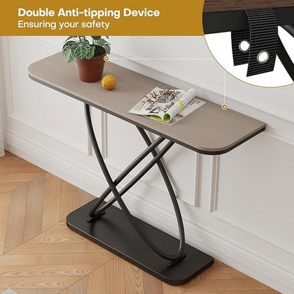 BECHAEO Farmhouse Narrow Console Table for for Living Room, 47.4" Rustic Narrow Entryway Table, Sofa Tables Behind Couch, Industrial Wooden Accent Tables for Hallway Foyer Warm Gray