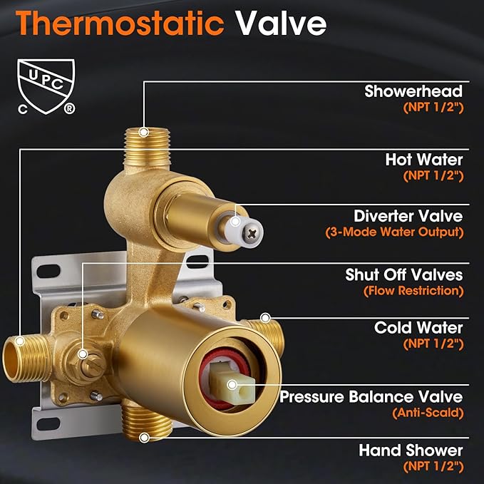 Antique Rainfall Shower System Bathroom Luxury Rain Mixer Shower Faucet Set with Pressure Balance Valve, Shower Combo Set with Rain Shower Head and Vintage Handheld Spray 9 inch Brushed Gold