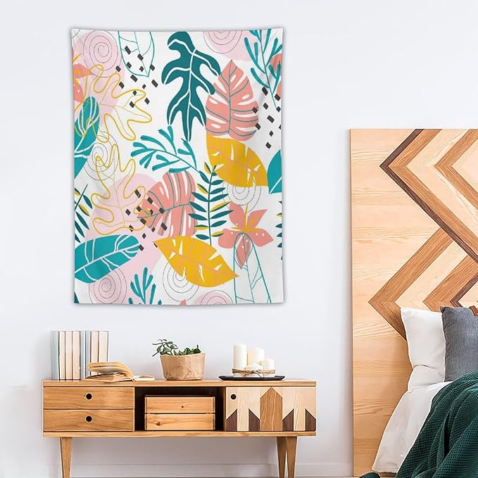 ICMOLYYENLO Tropical Green Leaves Tapestry, Exotic Leaves Beautiful Bedroom Wall Hanging, Floral Poster Blanket for Bedroom Living Room Dormitory Apartment 60x80 Inch