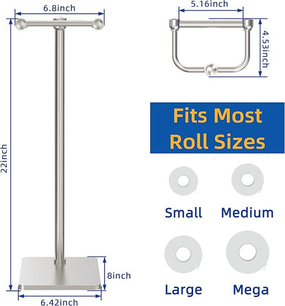 RUACQ Toilet Paper Holder Stand, Bathroom Toilet Paper Roll Holder Free Standing, Toilet Tissue Holder Stand with Post Pivoting Design, Stable Weighted Base, SUS304 Stainless Steel (Brushed Nickel)