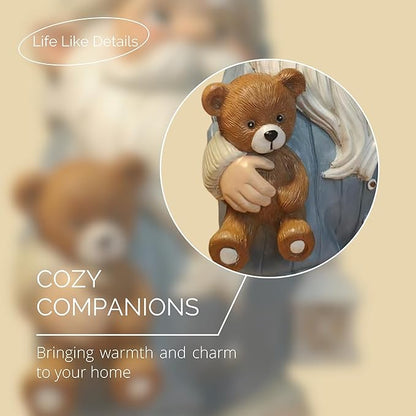 Sleepy Garden Gnome with Teddy Bear & Lantern - 9" Weatherproof Resin Statue - Indoor Outdoor Decor - Whimsical for Home, Patio & Lawn