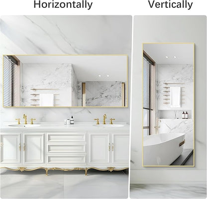 30x72inch Bathroom Mirror, Gold Rectangle Mirror with Thin Metal Frame, Large Rectangular Wall Mirrors for Bathroom, Living Roomm, Hair Salon, Big Farmehouse Mirror Hang Horizontal/Vertical