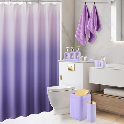 32PCS Bathroom Accessories Set Bathroom Set,Purple Shower Curtain Set,Bath Towel Set,Hand Towel,Toilet Brush,Trash Can & 3PCS Soap Dispenser