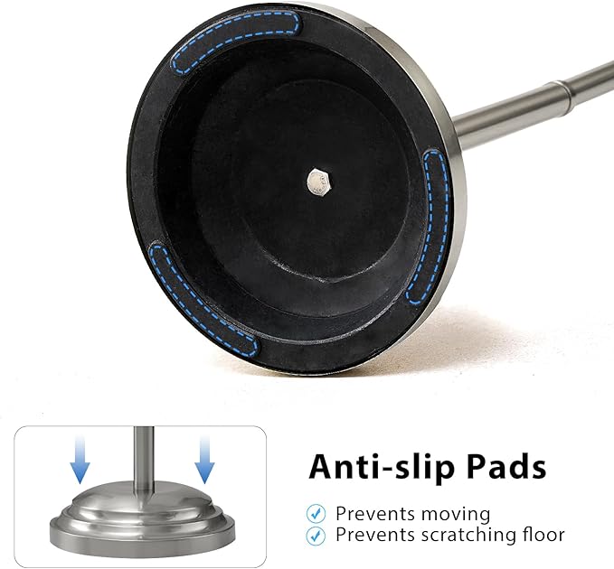 RUMOSE Toilet Paper Holder Stand for Floor, Brushed Nickel Adjustable (12.4" to 22.8") Bathroom Toilet Tissue Holder, Free Standing Toilet Paper Roll Holder with Storage, Stainless Steel