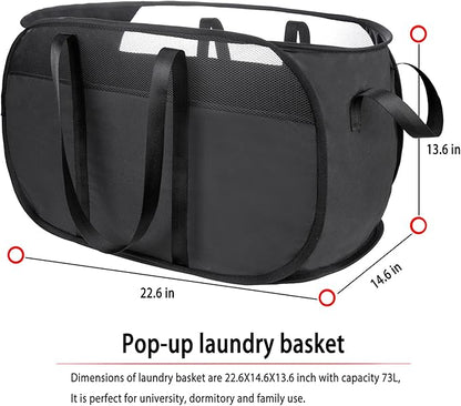 Pop Up Laundry Hamper，with Durable Handles collapsible laundry basket，Easy to Open and Fold for college Dorm,kids room，travel (black+gray)…