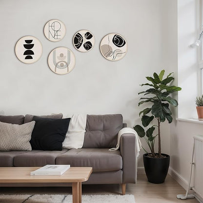 Qunclay 5 Pcs Wall Art Decor Wooden Living Room Wall Decor Bohemian Hanging Farmhouse Geometric 10'' and 8'' Aesthetic Wood Minimalist Posters for Bedroom(Classic)