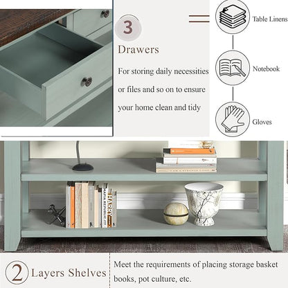 Solid Wood Console Table Sofa Table with Storage Drawers and Bottom Shelf Entryway Table for Entry Hallway Foyer Sofa Couch Table,Fully Assembled (48.8" Green)