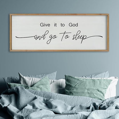 SRSZHIYUE Give It To God And Go to Sleep Sign Wall Decor 40"×15" for Master Bedroom Above Bed Guest Room Over Art Decoration (Wood)