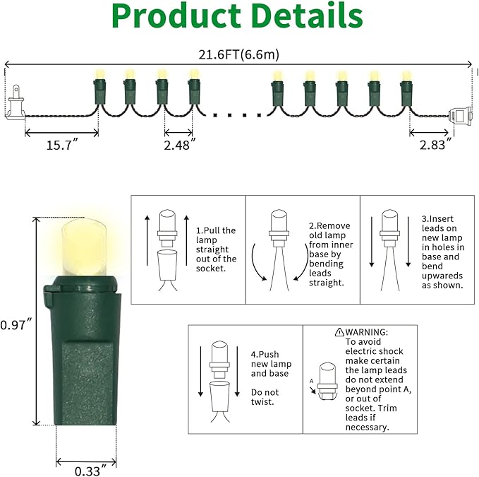 100 Count Warm White - String Lights - 21.6FT LED Christmas Lights, Mini led Lights for Indoor Outdoor Home Holiday Party Wedding Independence Day Decoration