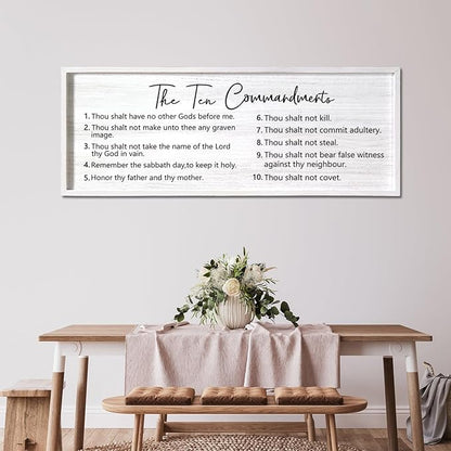The Ten Commandments Rustic Bible Verse Framed Wall Art, 40''×15'' Positive Religious Christian Saying Sign for God Jesus Christ Prayer, Vintage Horizontal Holy Inspirational Catholic Scripture Decor