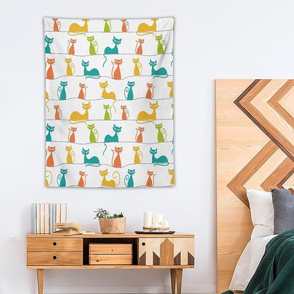 ICMOLYYENLO Boho Medieval Cat Tapestry, Abstract Atomic Starburst Geometric Aesthetic Art Wall Hanging For Bedroom Living Room Dormitory 40x60 Inches
