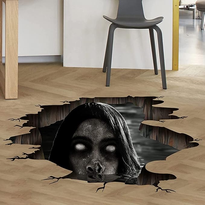 3D Halloween Floor Decals Scary Halloween Zombie Stickers for Living Room, Spooky Blind Women Scratching Floor Stickers Vinyl Removable Decals Art Decorations Party Supplies for Bar Pub