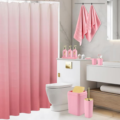 32PCS Bathroom Accessories Set Bathroom Set,Pink Shower Curtain Set,Bath Towel Set,Hand Towel,Toilet Brush,Trash Can & 3PCS Soap Dispenser