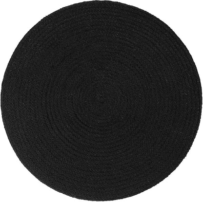 REDEARTH · Cylindrical Pouf Ottoman - Braided Pouffe Accent Sitting Round Footrest for Living Room, Bedroom, Nursery, kidsroom, Patio, Gym; 70% Cotton 30% Jute, (14.5x14.5x16; Black Natural)