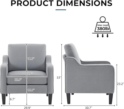 VINGLI Modern Accent Chairs Set of 2, Grey Living Room Chairs Comfy Armchair for Bedroom, Upholstered Sofa Chair Reading Chair for Small Spaces, Apartment, Waiting Room