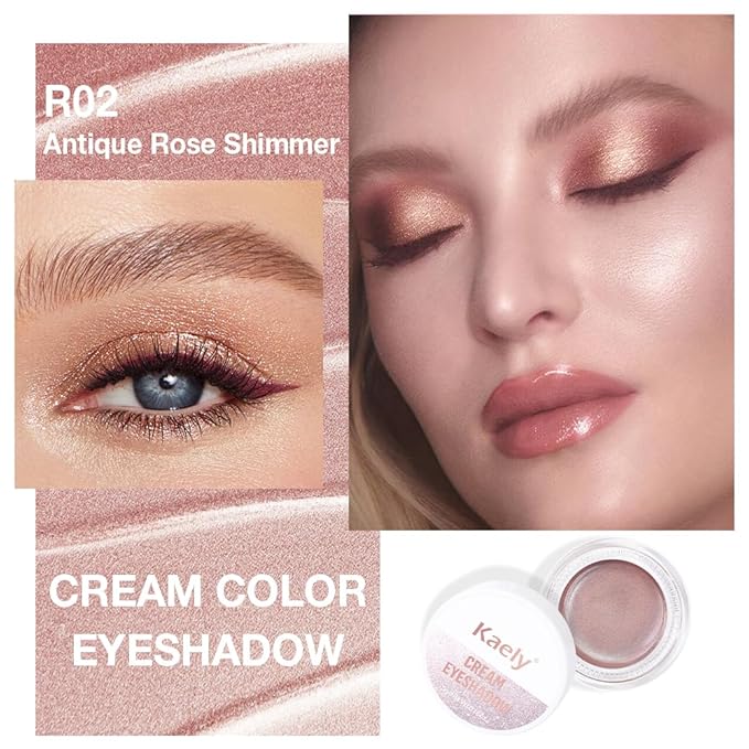 Cream Glitter Antique Rose Shimmer Metallic Eyeshadow Palette Makeup, Natural Single Mini Instant Holographic Eyeshadow For Older Women, Sombras Crema Para Ojos,Talc,Paraben&Cruelty Free,R02