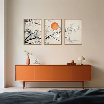 Celestdeco Large Vintage Tree Branch Framed Canvas Wall Art Set, Retro Tree Drawing Wall Decor, Nature Botanical Wall Painting, Neutral Landscape Art Print for Living Room, Bedroom, Office - 16"X24"X3