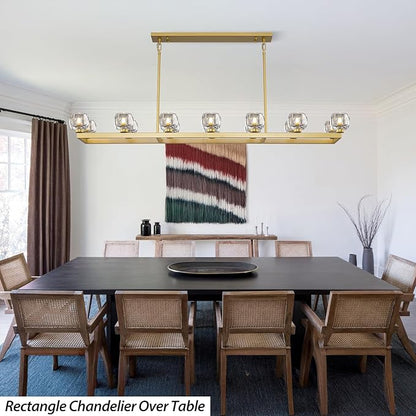 72 Inch Brass Rectangle Wagon Wheel Chandeliers, Gold Chandelier for Dining Room Over Table, Modern Crystal Long Chandelier for High Ceiling, Farmhouse Large Linear Chandeliers for Kitchen Island