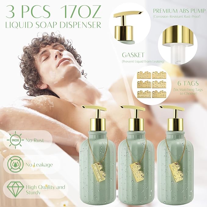 32PCS Bathroom Set Bathroom Sets with Shower Curtain and Rugs Green Bathroom Accessories,Shower Curtain Set,Bathroom Rug Set with Bathroom Trash Can