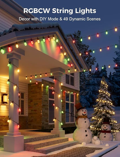 XMCOSY+ 96FT Smart Outdoor String Lights - RGBCWIC Dimmable Acrylic Bulbs, Color Changing LED Patio Lights APP WiFi Control, Compatible with Alexa, IP65 Waterproof Outdoor Lights for Backyard Porch