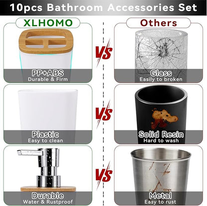 White Bathroom Sets Accessories with Waffle Shower Curtain,Bathroom Sets with Trash Can,Toothbrush Holder,Toothbrush Cup,Soap Dispense,Tray,Soap Dish,Toilet Brush,Qtip Holder