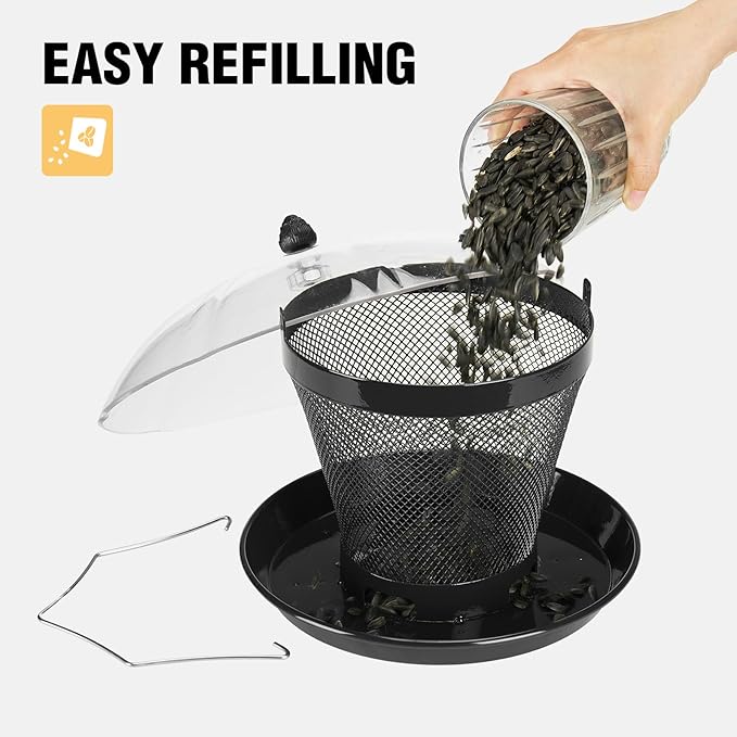 Veehoo Bird Feeders for Outdoors Hanging-Cardinal Bird Feeder with Weatherproof Dome, Wild Meta Finch Feeder for Outside 2.5 lbs Sunflower Seed Capacity, Black