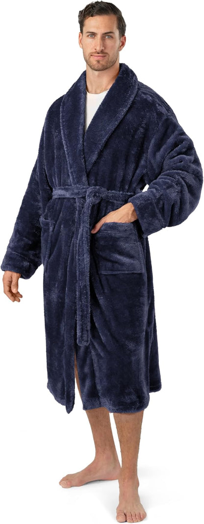 PAVILIA Mens Soft Robe, Plush Fluffy Fleece Bathrobe Men, Long Sherpa Shaggy Spa Robe
