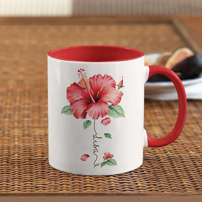 Personalized Hibiscus Blossom Design Mug, Custom Name Vibrant Flower Coffee Cup, Customized Mug For Floral Enthusiasts, Novelty Hibiscus Flower Ceramic Cup 11oz 15oz, Gift For Women