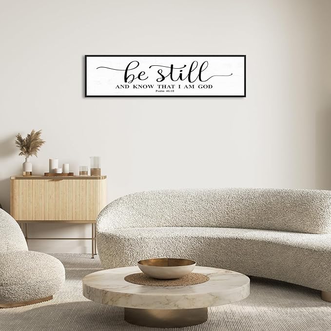 Be Still And Know That I Am God: Christian Bible Verse Wall Art Framed Scripture Sign Farmhouse Entryway Wall Hanging Plaque Religious Decor For Living Room Bedroom 12"X40"