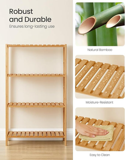 SONGMICS Bamboo Storage Shelf, 4-Tier Shelving Unit, Multifunctional, in The Entryway, Bathroom, Living Room, Balcony, Kitchen, 10.2 x 23.6 x 39.4 Inches, Light Bamboo UBCB034Y01