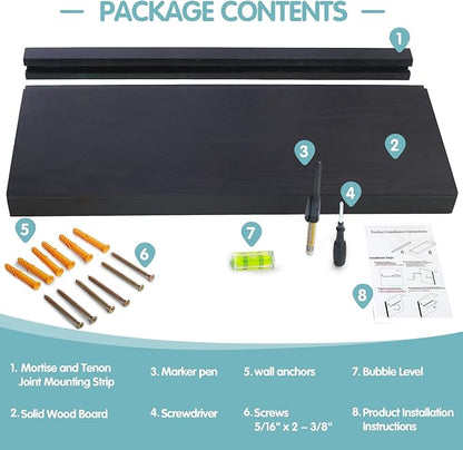 Solid Walnut Floating Shelves for Wall, 24"*10"*1.6"Real Thick Wood Mounted Wall Display Shelf with Joinery for Home Decor, Bathroom,Kitchen（ Black Stain）