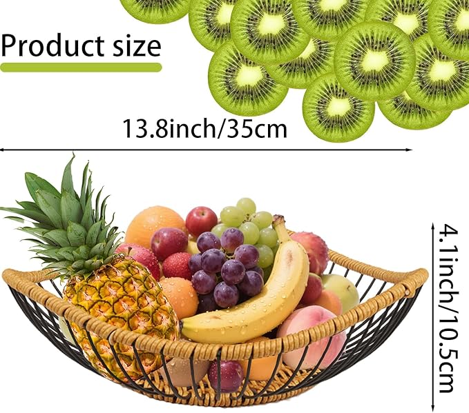 Vine Woven Iron Fruit Bowl, Metal Wire Fruit Basket, Vegetable Drain Basket, Storage Baskets for kitchen counter, countertop,Snacks, Candy, Bread,Cosmetics,Table decorative(13.8 x 4 Inches)
