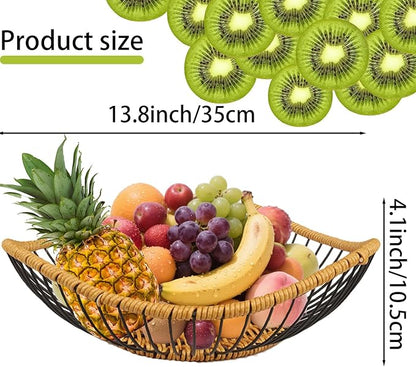 Vine Woven Iron Fruit Bowl, Metal Wire Fruit Basket, Vegetable Drain Basket, Storage Baskets for kitchen counter, countertop,Snacks, Candy, Bread,Cosmetics,Table decorative(13.8 x 4 Inches)
