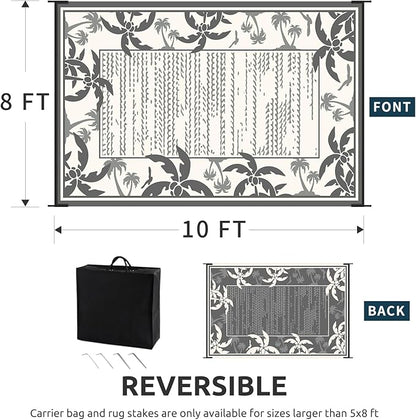 COCOER Outdoor-Rug 8x10 ft Waterproof Reversible Outdoor Plastic Straw Rug RV Indoor Outdoor Carpet Quick Dry Patio Rug Camping Mat for Balcony Backyard Picnic Beach-Grey&Beige