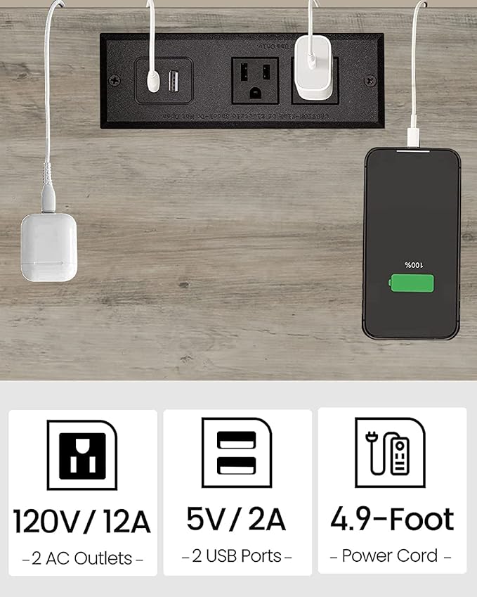 TUTOTAK End Table with Charging Station, Small Side Table with Outlets, Nightstand Bedside Table, 2-Tier Storage Shelf for Small Space, Living Room, Bedroom, Greige TB01BG040