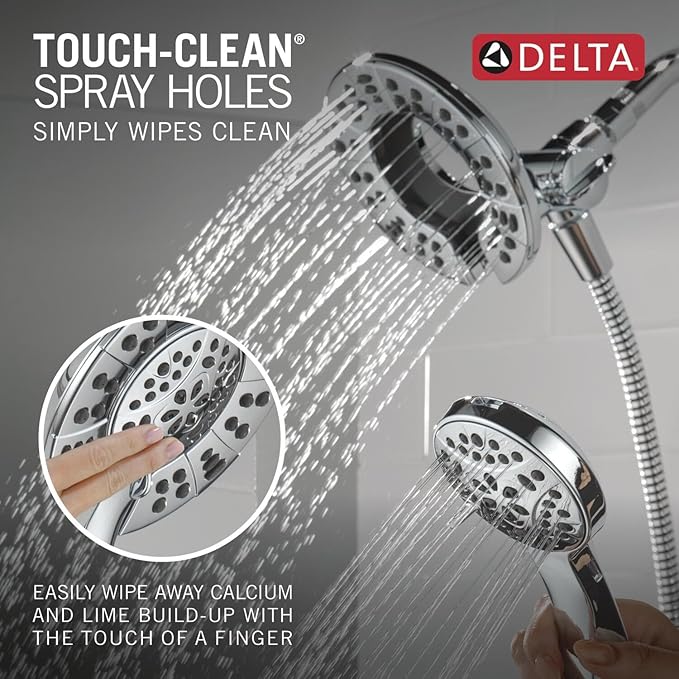Delta Faucet Albion 14 Series Single-Handle Shower Faucet, Chrome Shower Trim Kit with 4-Setting In2ition 2-in-1 Dual Hand Held Shower Head with Hose, Chrome T142855-I (Valve Not Included)