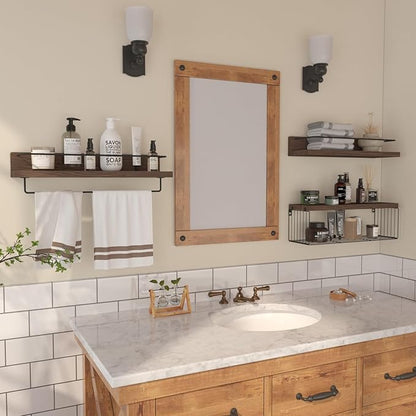 22.5 inches Bathroom Shelves Over Toilet for Wall, Floating Shelves with Storage Basket Paper Holer for Kitchen Living Room, Bedroom & Classroom, Set of 3 (Dark Brown)