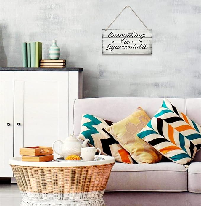 Everything is Figureoutable Decor Sign, Printed Wood Wall Art Sign, Funny Home Signs Decor, Hanging Wood Sign Home Decorative, Rustic Farmhouse Inspirational Wood Sign Decor Wall Art 12x6 in