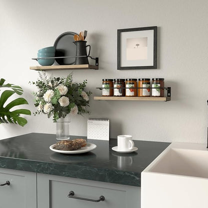 RICHER HOUSE Bathroom Shelves, Guard-Rail Floating Shelves for Wall, Wall Mounted Shelves Set of 2, Cute Bathroom Organizer Decor, Over Toilet Storage Small Shelf for Kitchen - Carbonized Black