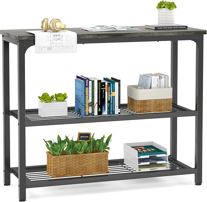Ecoprsio Small Console Table, Sofa Table with Double Mesh Shelves, Modern Entryway Table for Entryway, Hallway, Foyer, Front Hall, Sofa Couch, Living Room, Bar, Kitchen, 32 Inch, Grey