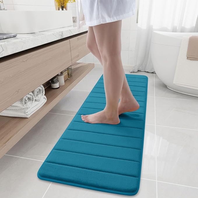 Buganda Memory Foam Bath Mat, 59" x 17", Ultra Soft and Non-Slip Bathroom Rugs, Water Absorbent and Machine Washable Bath Rug Runner for Bathroom, Shower, and Tub, Peacock Blue