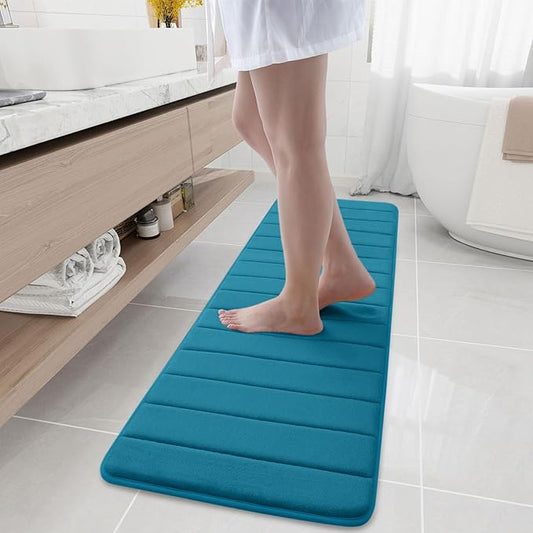 Buganda Memory Foam Bath Mat, 59" x 17", Ultra Soft and Non-Slip Bathroom Rugs, Water Absorbent and Machine Washable Bath Rug Runner for Bathroom, Shower, and Tub, Peacock Blue