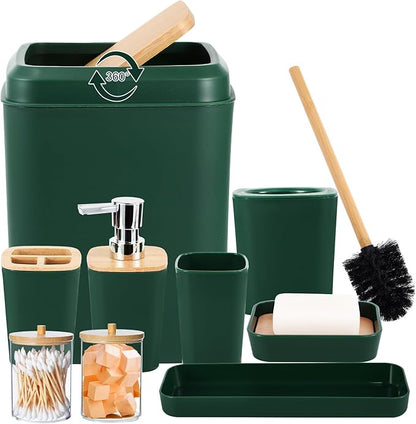 Bathroom Accessory Set 9 Piece Hunter Green Bathroom Set with Trash Can Bathroom Accessories Green Bathroom Decor