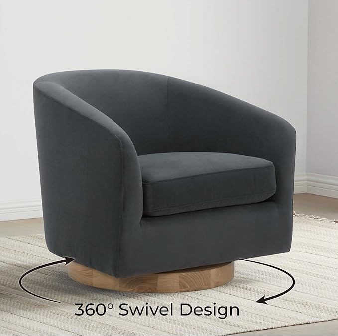 CHITA Swivel Accent Chair, FSC Certified Upholstered Velvet Barrel Chair for Living Room, Fully Assembled, Grey