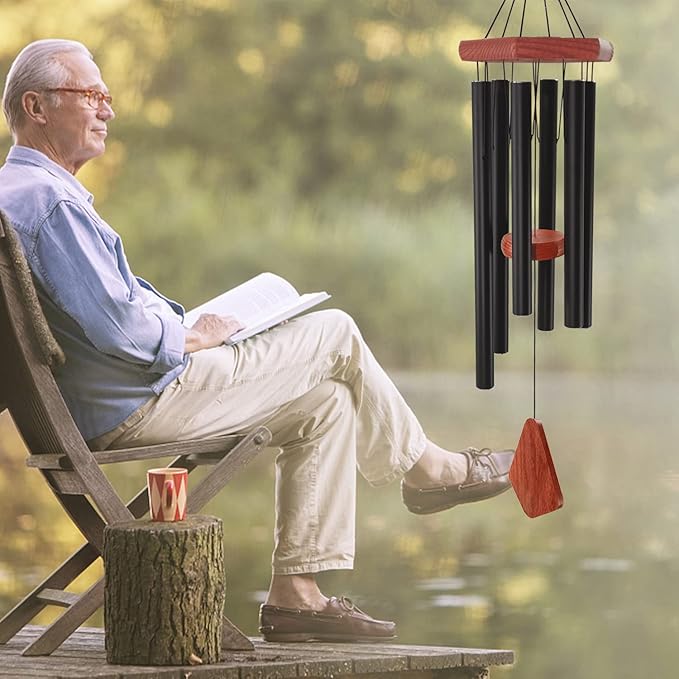 Wind Chimes for Outside, 30" Black Aluminium Wind Chime with Wind Catcher, Outdoor Garden Patio Decoration Windchimes, Classic Zen Gift for Men and Women