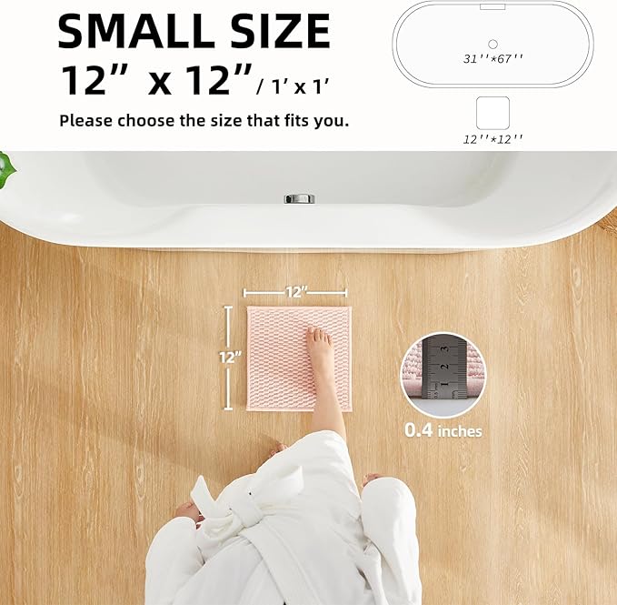 Small Bathroom Rugs, Non Slip Washable Bath Rugs Super Absorbent Bathroom Rug Thin Quick Dry Low Pile Bath Mats, Pink 12"x12"