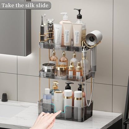 YCIA&DONE Bathroom Counter Organizer, Large Makeup Organizer Countertop, Shelf Storage, Vanity Tray, Easily Assemble for Bathroom Organizers and Storage, Undersink, Cabinet, 3 Tiers Grey