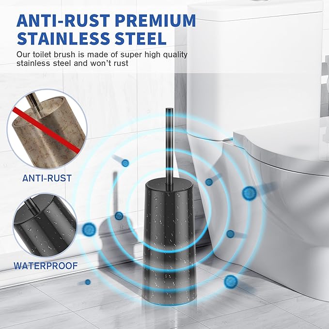 Toilet Brush and Holder, Toilet Brush Stainless Steel, Toilet Bowl Brush for Bathroom Toilet-Ergonomic, Elegant,Durable (Black)