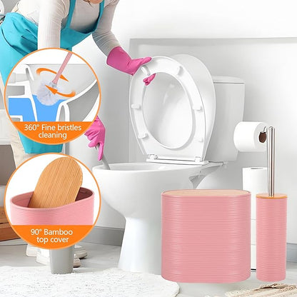 Bathroom Accessory Set,10 PCS Pink Bathroom Accessories Set with Trash Can, Toothbrush Holder, Soap Dispenser, Toothbrush Cup, Vanity Tray, Soap Dish, Toilet Brush, Qtip Holders