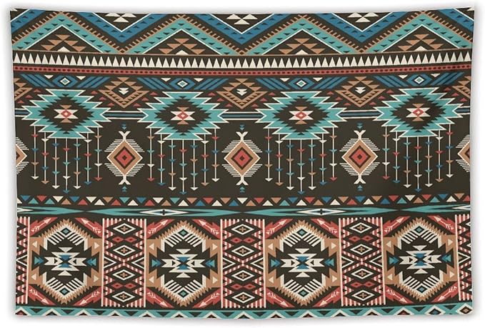 HZOHNAGO Aztec Tapestry Turquoise Blue and Brown and Native American Tribal Pattern Printed Wall Tapestry Wall Hanging for Bedroom Living Room Dorm 90" W x 60" H